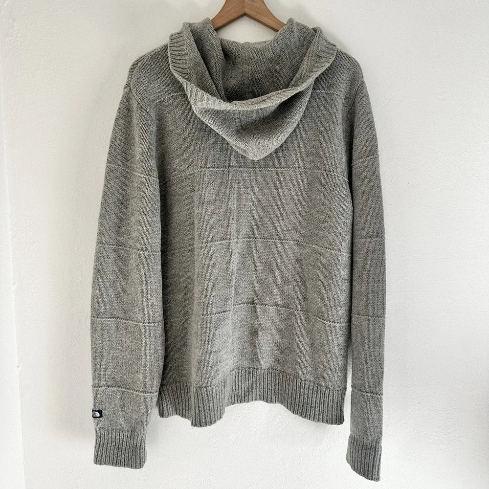 The North Face Wool Blend Sweater Jacket Mens Large Gray Pockets Hood